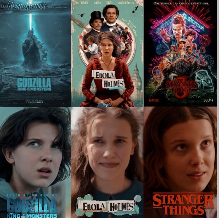 the movie posters for various films are shown in this collage, with one woman holding a sign