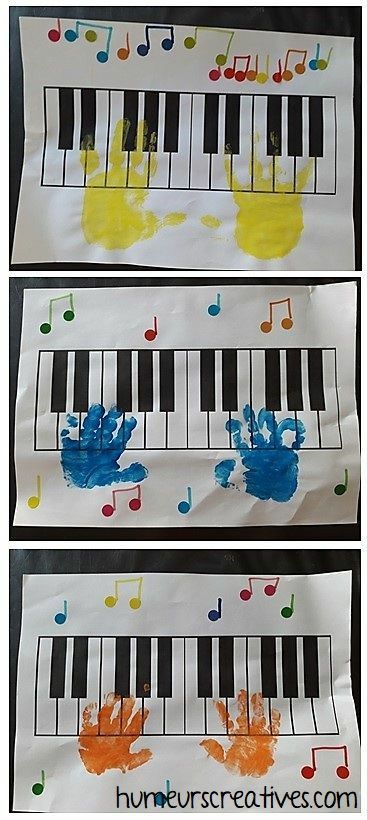 handprinted piano keys and music notes for kids to play on with their hands