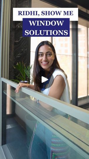 a woman standing in front of a window with the words, ridh show me window solutions