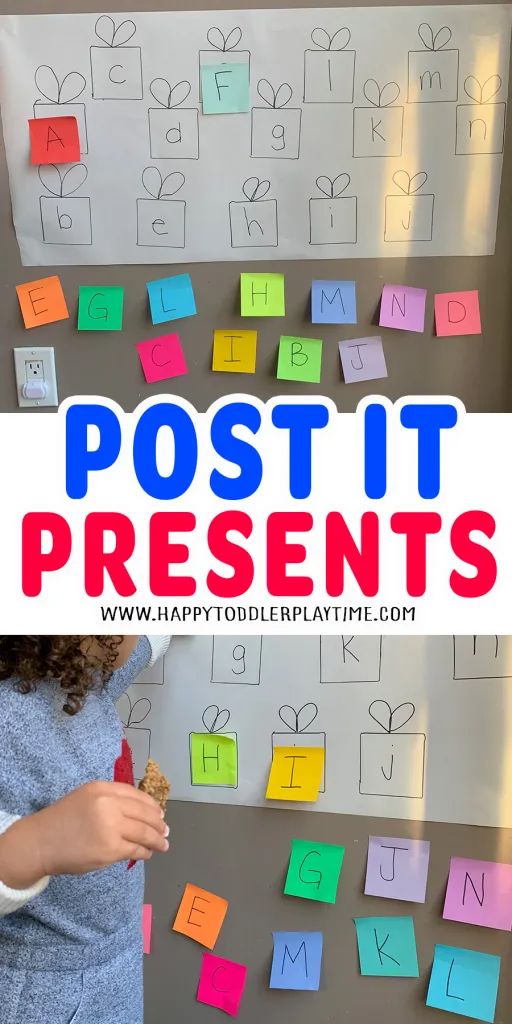 a child writing on a bulletin board with post it