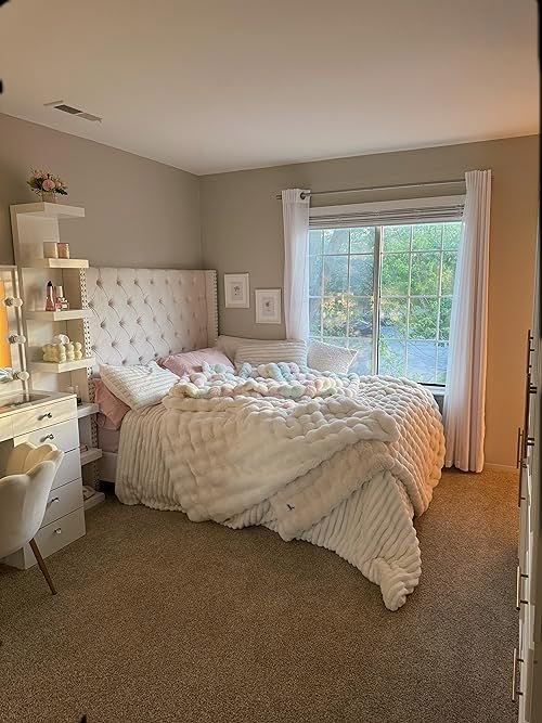 the bedroom is clean and ready to be used for someone's bedtime routine