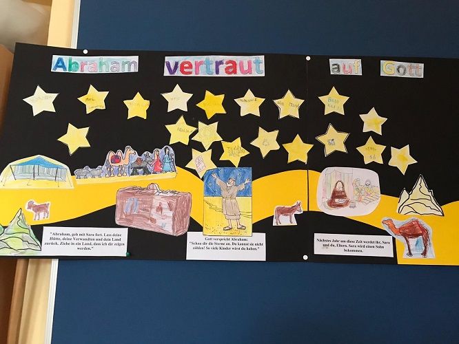 a bulletin board with different types of people and stars in the sky above it that read, abraham verraut