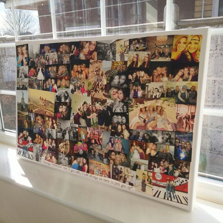 a window sill covered in pictures of people and their names on it's side