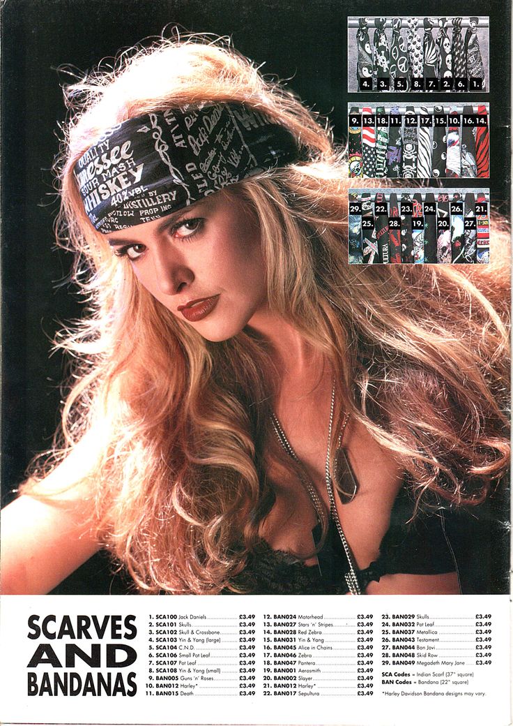 a woman with long blonde hair and bandanas on her head is featured in an ad for scarves and bandanas