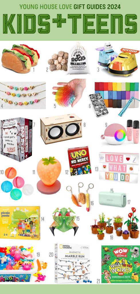 the gift guide for kids and teens includes toys, books, gifts, and more