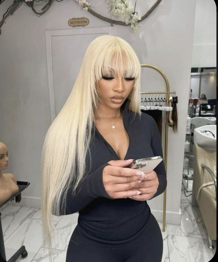 Bangs Blonde Hair, Diy Hair Wig, Frontal Wig Hairstyles, Quick Weave Hairstyles, Frontal Hairstyles, Dope Hairstyles, Hair Laid, Ponytail Styles, Front Lace Wigs Human Hair