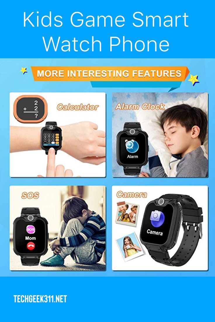 an advertisement for kids's smart watch phone with pictures and text on the screen