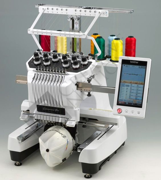 an embroidery machine with several colors of thread