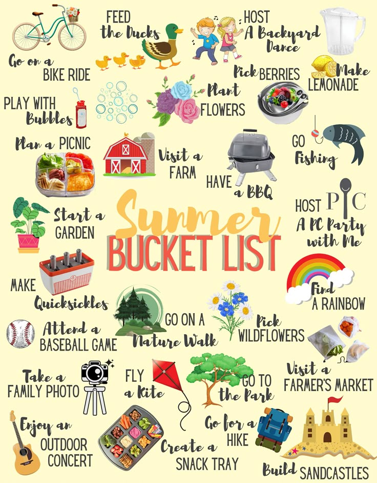 the summer bucket list is filled with things to see and do in it's place