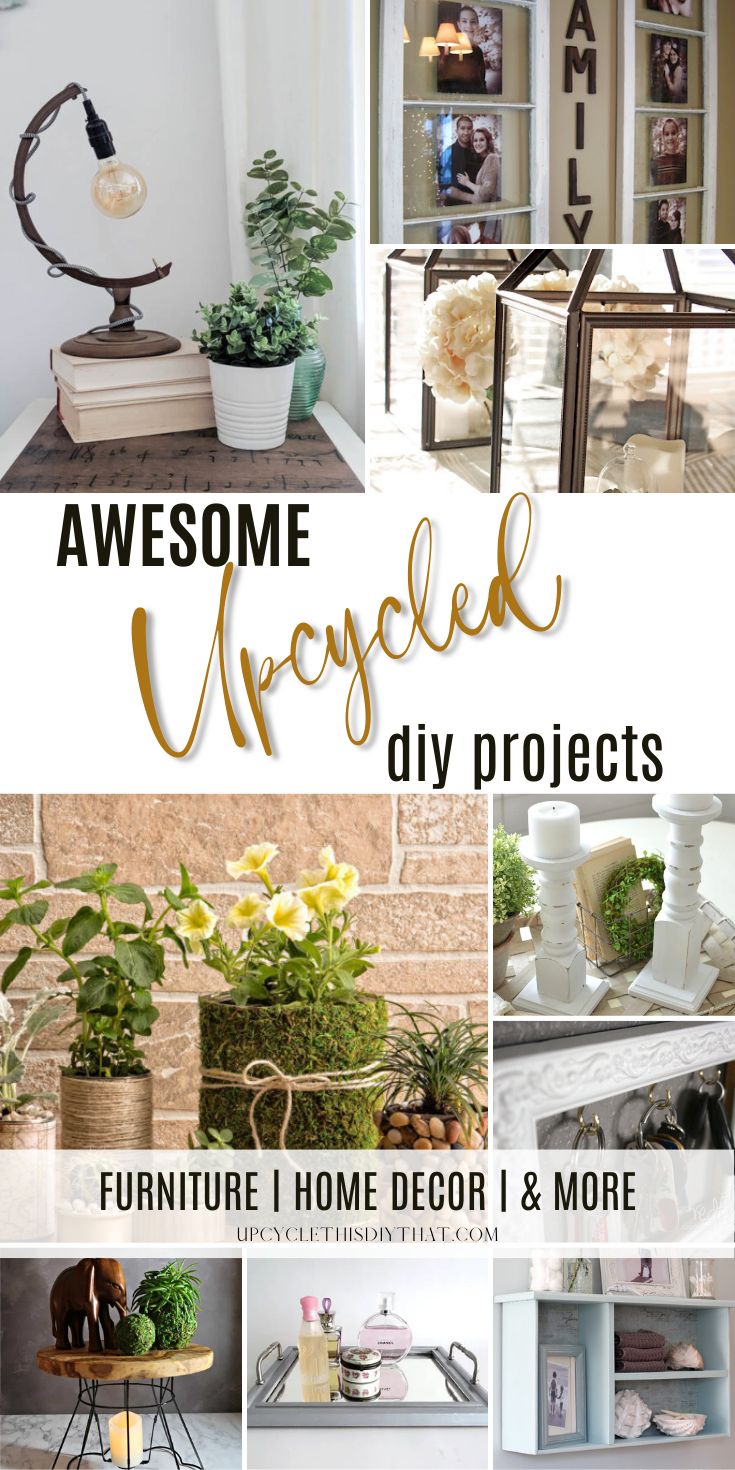 several different pictures with the words awesome diy projects in gold and white, on top of