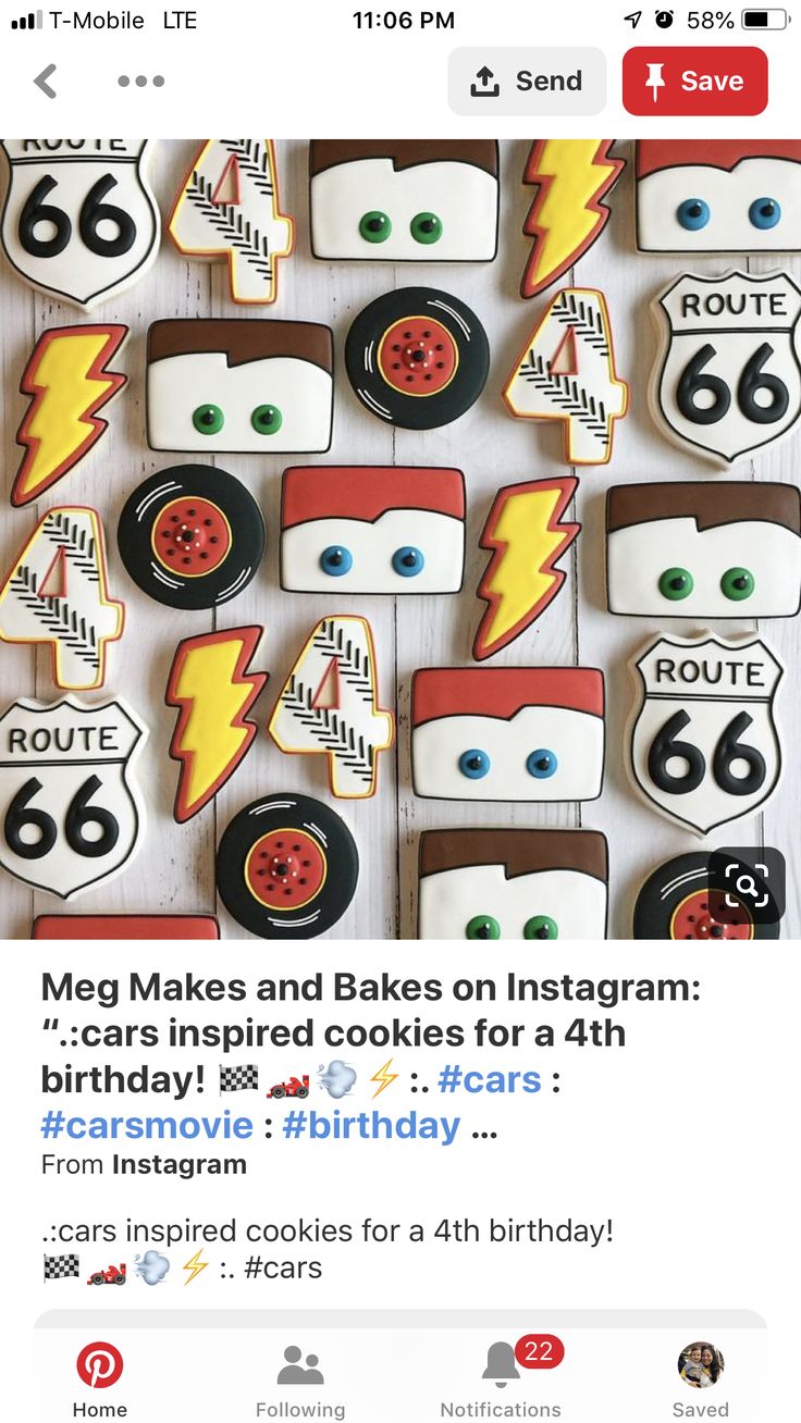 an instagramted photo with cars and lightning cookies for birthdays on instagram