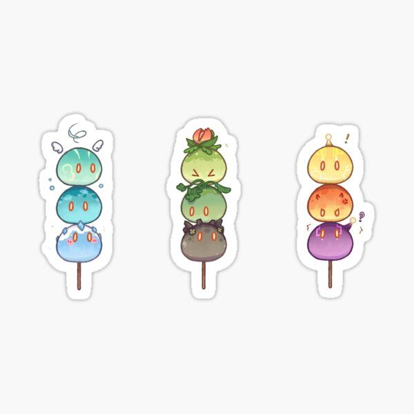 four stickers with different colored candies on them