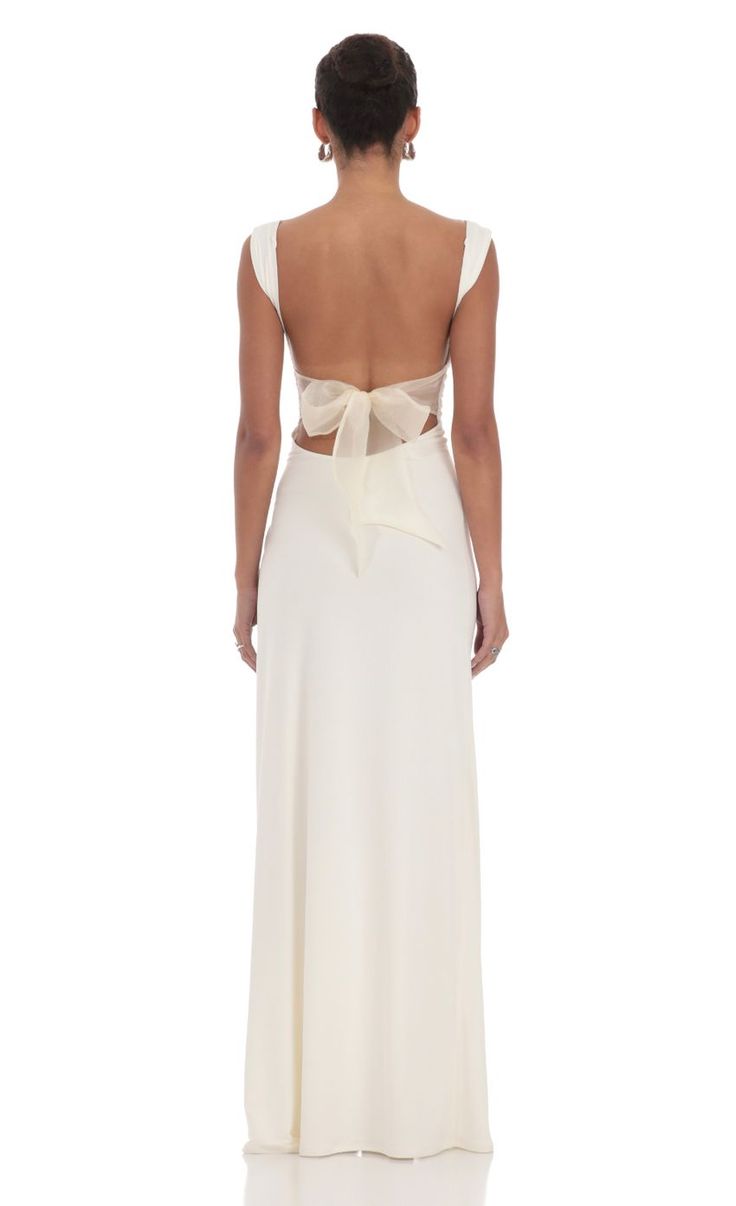 Open Back Bow Maxi Dress in White White Black Tie Dress, Wedding Dress Dance Party, 18th Dress, Wedding Guest Dress Winter, Wedding Guest Dresses Summer, Modern Prom, Formal Maxi Dresses, Debs Dresses, Prom Dress Inspo