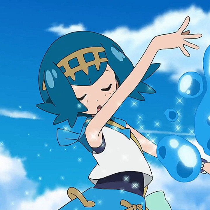 an anime character is flying through the air with bubbles in her hair and blue eyes