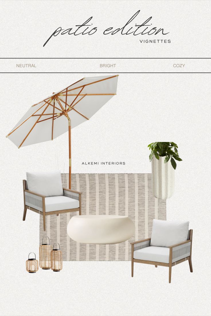 an image of patio furniture and umbrellas on the web page for this website design