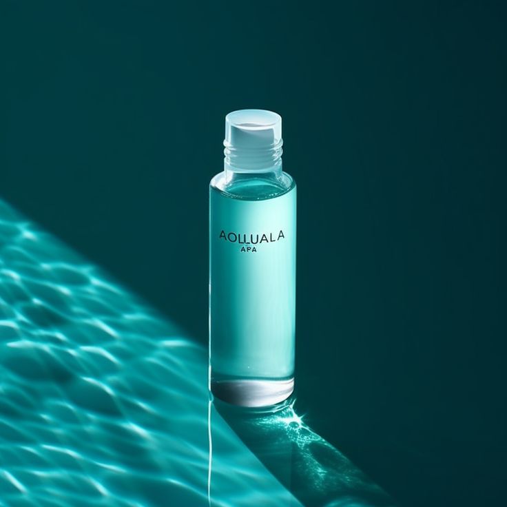 a bottle of aqua cologne sitting on the edge of a swimming pool