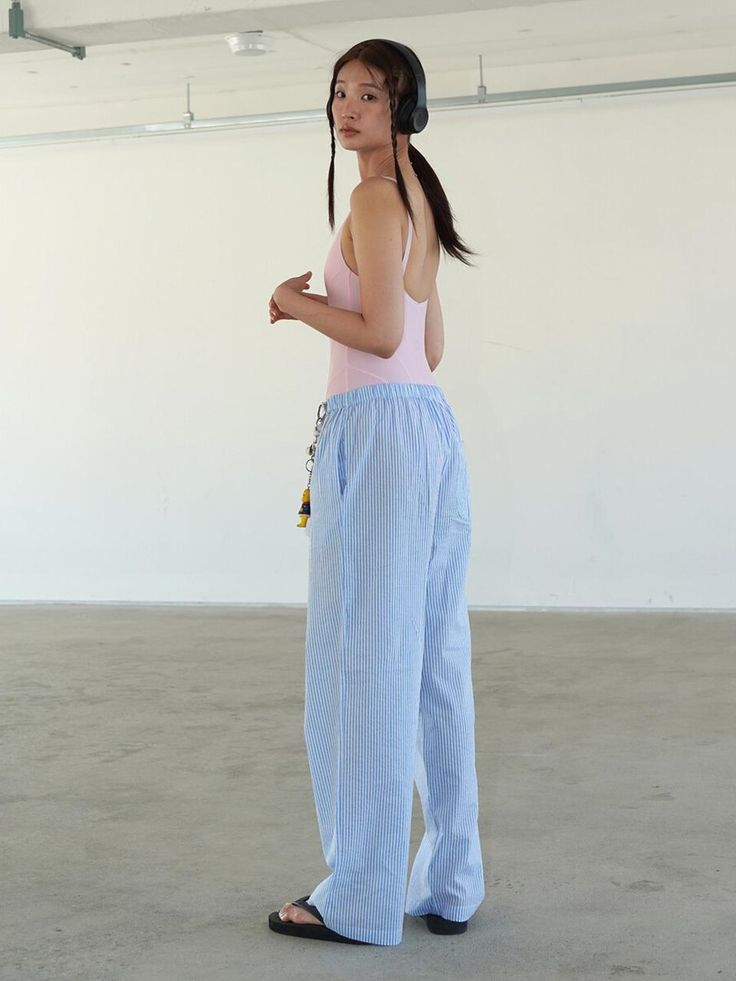 Composition : 100% COTTONColor : SKY STRIPECountry of Origin : Republic of Korea Beach Pants, Summer Beach, Composition, Clothes For Women, The Originals, Pants, Clothes, Trousers