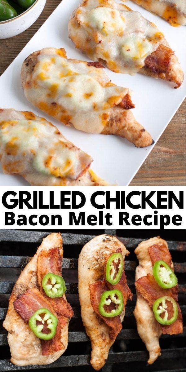 grilled chicken and bacon melt recipe on the grill with jalapenos, green peppers