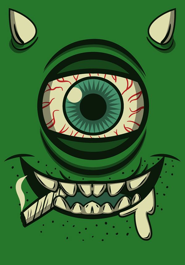 a green monster with big eyes and sharp teeth