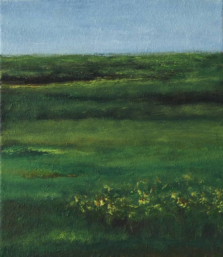 an oil painting of green grass and blue sky