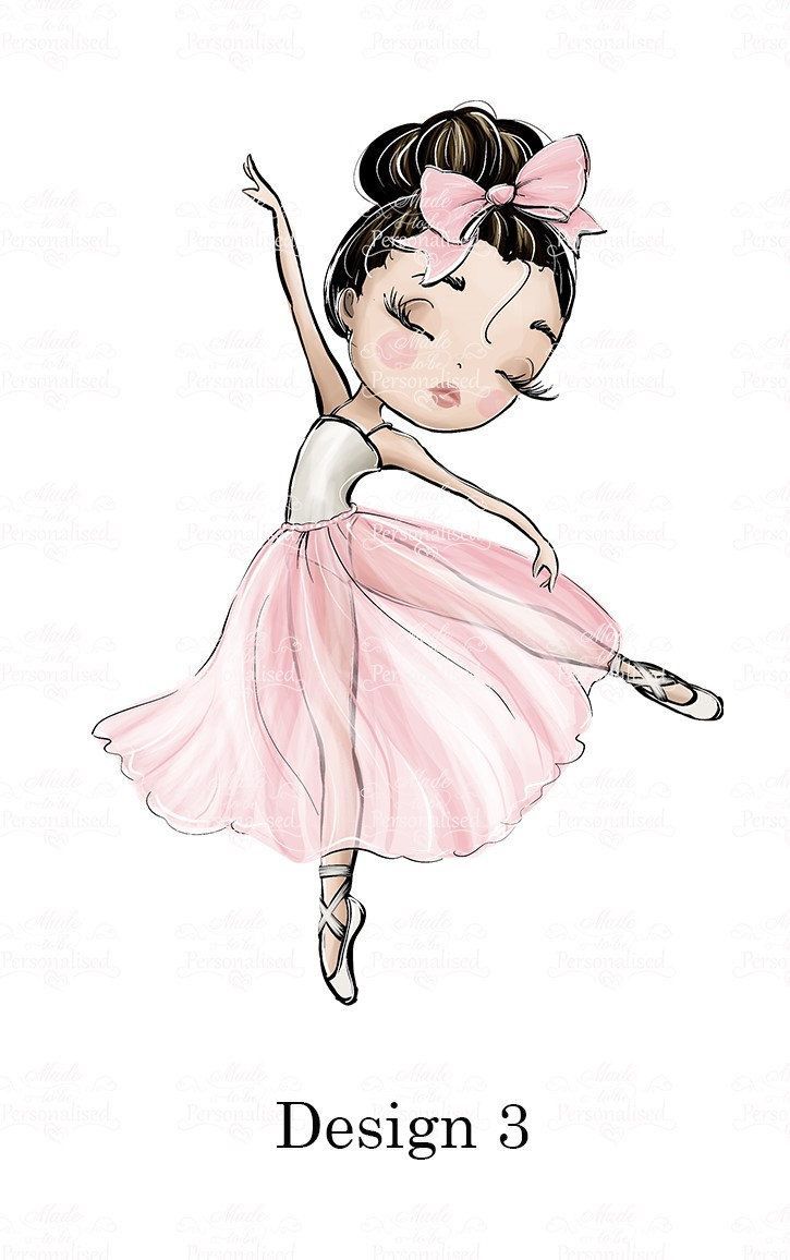 a drawing of a ballerina girl in pink dress with the words design 3 on it