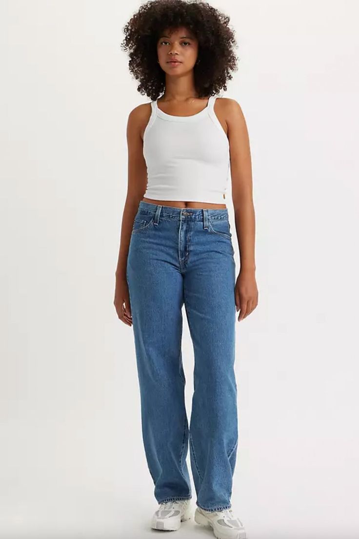 The kind of jean you might steal from your dad's closet but baggier. With a mid rise and straight leg, this pair is relaxed yet flattering with extra room for a subtle edge. Throw on your favorite kicks for that chill ‘90s look any day of the week. A fit inspired by the way our dads rock their jeans—but baggier Featured in a mid rise with a straight leg Roomy and slouchy through the hip and thigh Designed to stack at the hem mid rise and straight leg, this pair is relaxed yet flattering with ext Fit Inspired, Levis Outfit, Youth Clothing, 90s Looks, Dad Jeans, Lifestyle Trends, Levis Women, Day Of The Week, Extra Room