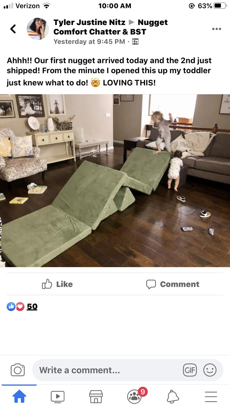 an instagramted photo of a toddler playing in the living room on facebook