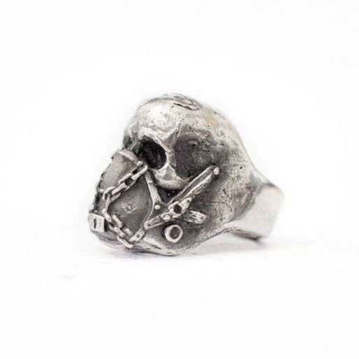 Gothic Metal Ring For Streetwear, Black Metal Skull Ring For Streetwear, Gothic Metal Rings For Streetwear, Punk Style Stainless Steel Metal Ring Jewelry, Punk Stainless Steel Jewelry With Metal Ring, Black Metal Skull Ring Symbolic Style, Edgy Halloween Rings For Gift, Symbolic Black Metal Skull Ring, Edgy Adjustable Silver Rings