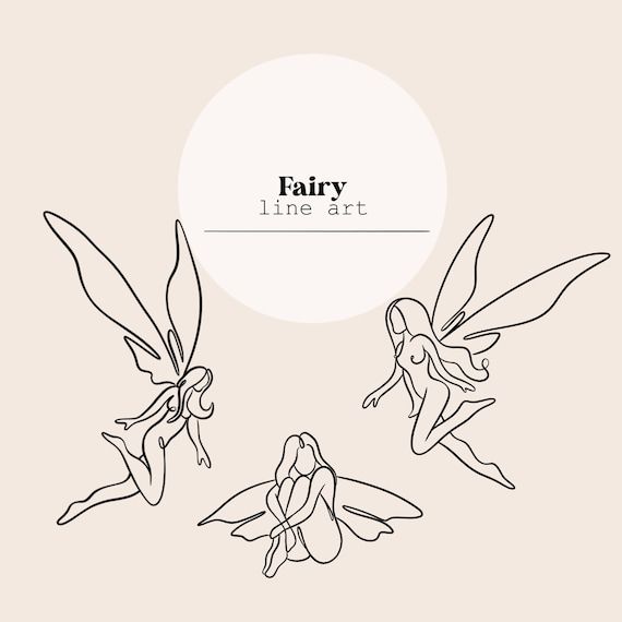 Fairy Logo Design Ideas, Fairy Cartoon Drawing, Fairy Line Drawing, Line Art Fairy, Fairy Line Art, Fairy Outline, Forest Line Art, Easy Fairy Drawing, Fairy Logo