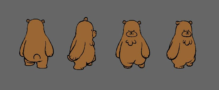 four brown bears standing in different positions