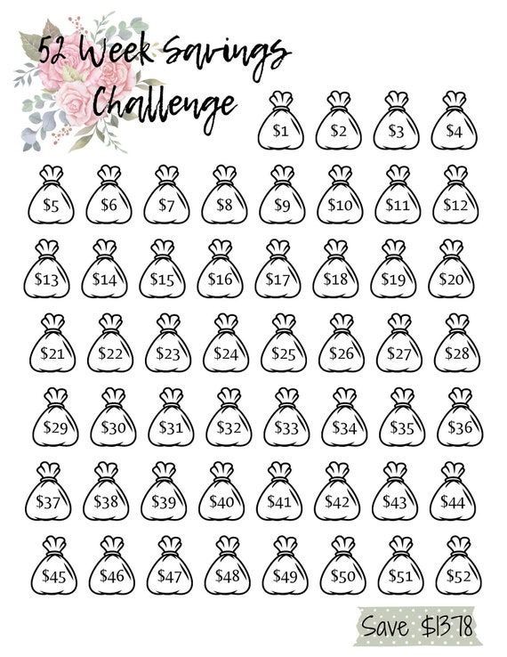 the st week savings challenge is shown in black and white