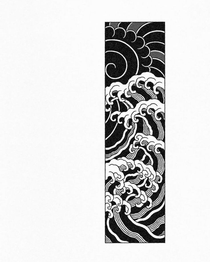 a black and white drawing of waves in the ocean on a tall bookmark that reads,