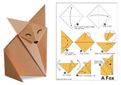 an origami fox is shown with instructions to make it