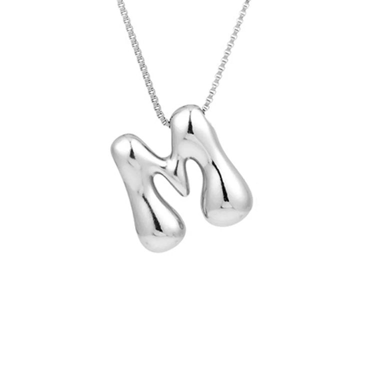 Discover the A-Z Balloon Bubble Letter Pendant Necklace from Mabel Love Co.! Silver-plated and chunky, this initial necklace makes the perfect birthday gift for stylish women. Initial Necklace Silver, M Necklace, Bubble Letter, Letter Pendant Necklace, Love And Co, Bubble Letters, Perfect Birthday Gift, Birthday Jewelry Gift, Letter Pendants