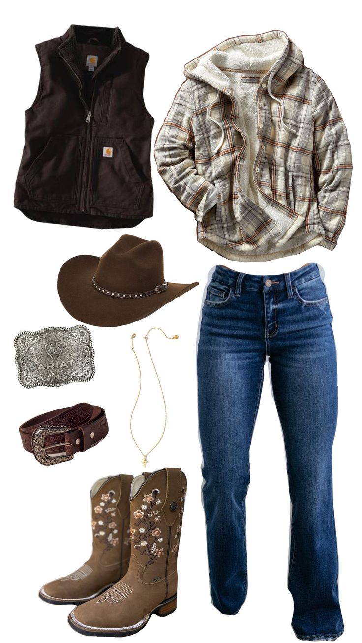 Fall/Winter country fit Women’s Western Winter Outfits, Hayride Outfit Fall, Country Autumn Outfit, Country Girl Fits For School, Flannel Outfits Country, Western Style Outfits Fall, 78 Degree Weather Outfit Fall, Country Fall Outfits Women, Western Outfit Ideas Winter