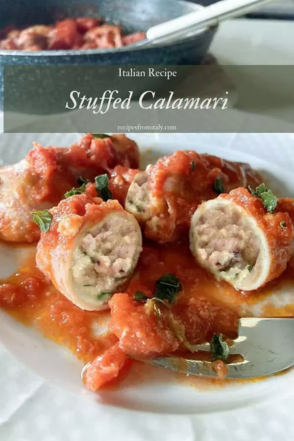 stuffed calamari on a plate with a fork