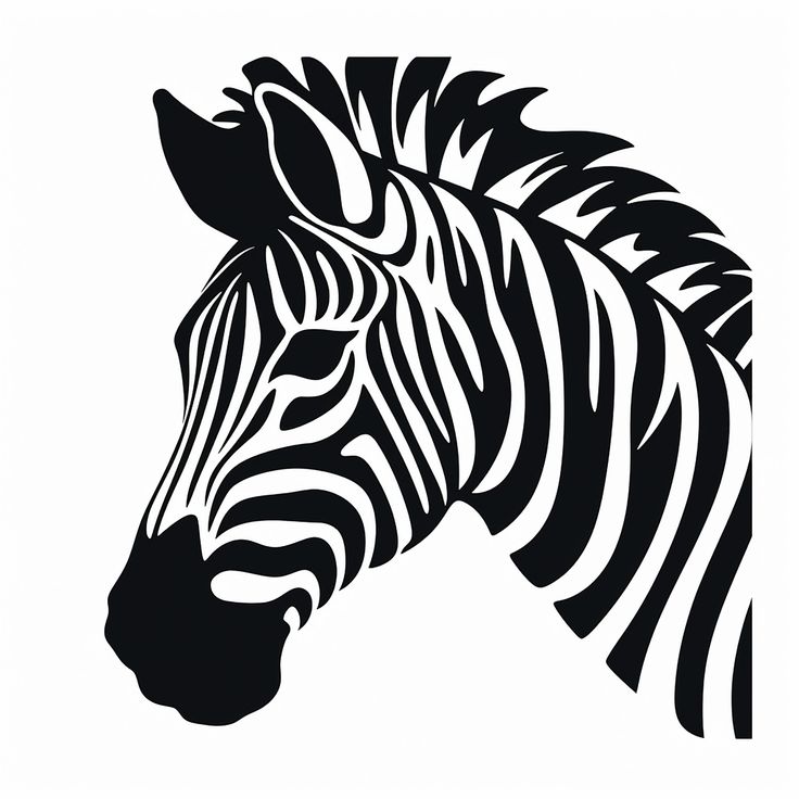 a zebra's head is shown in this black and white illustration, which has stripes on it