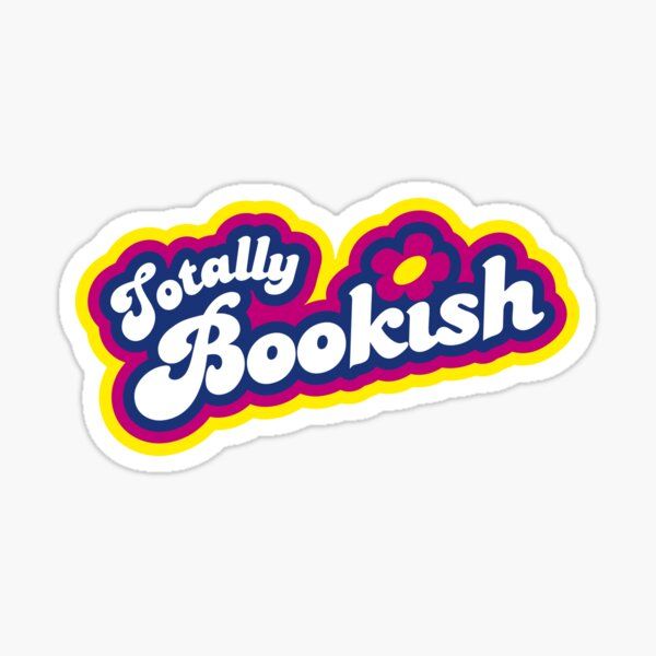 the totally bookish sticker is shown in purple, yellow and pink colors with an orange