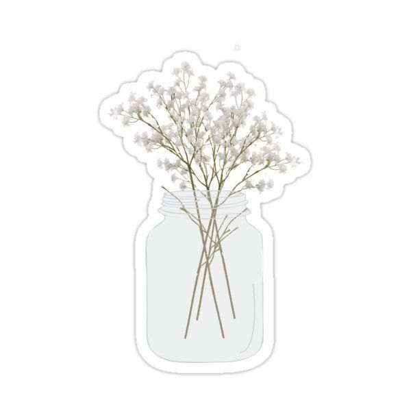 white flowers in a mason jar sticker on a white background with space for text