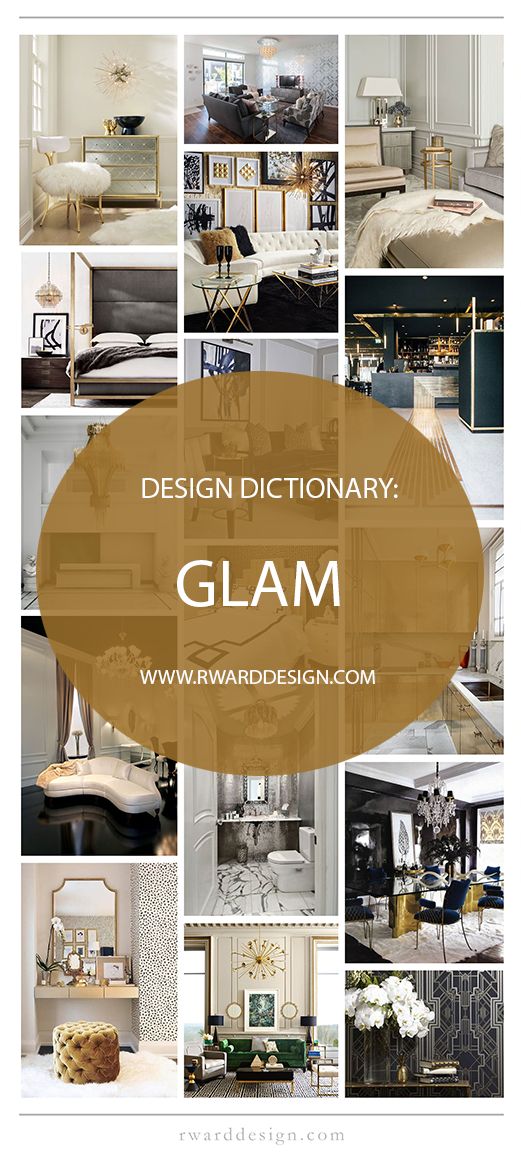 a collage of photos with the words design dictionary glam