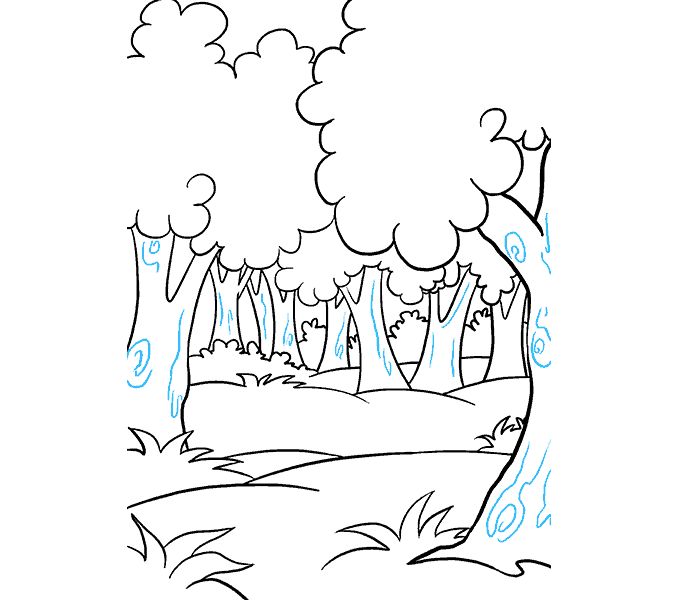 a drawing of a tree in the rain with water coming from it's trunk