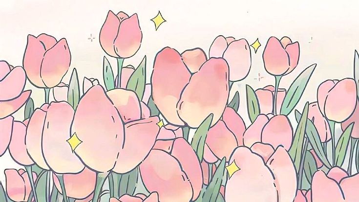 a drawing of pink tulips on a white background