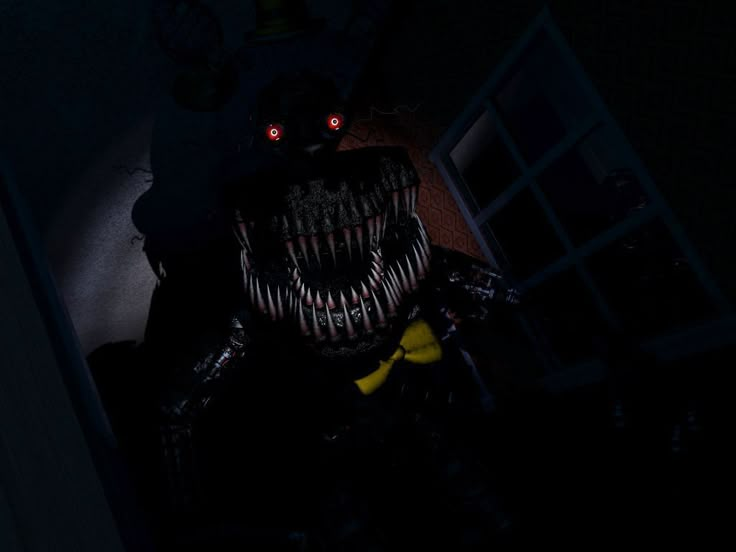 a creepy looking monster with red eyes in the dark