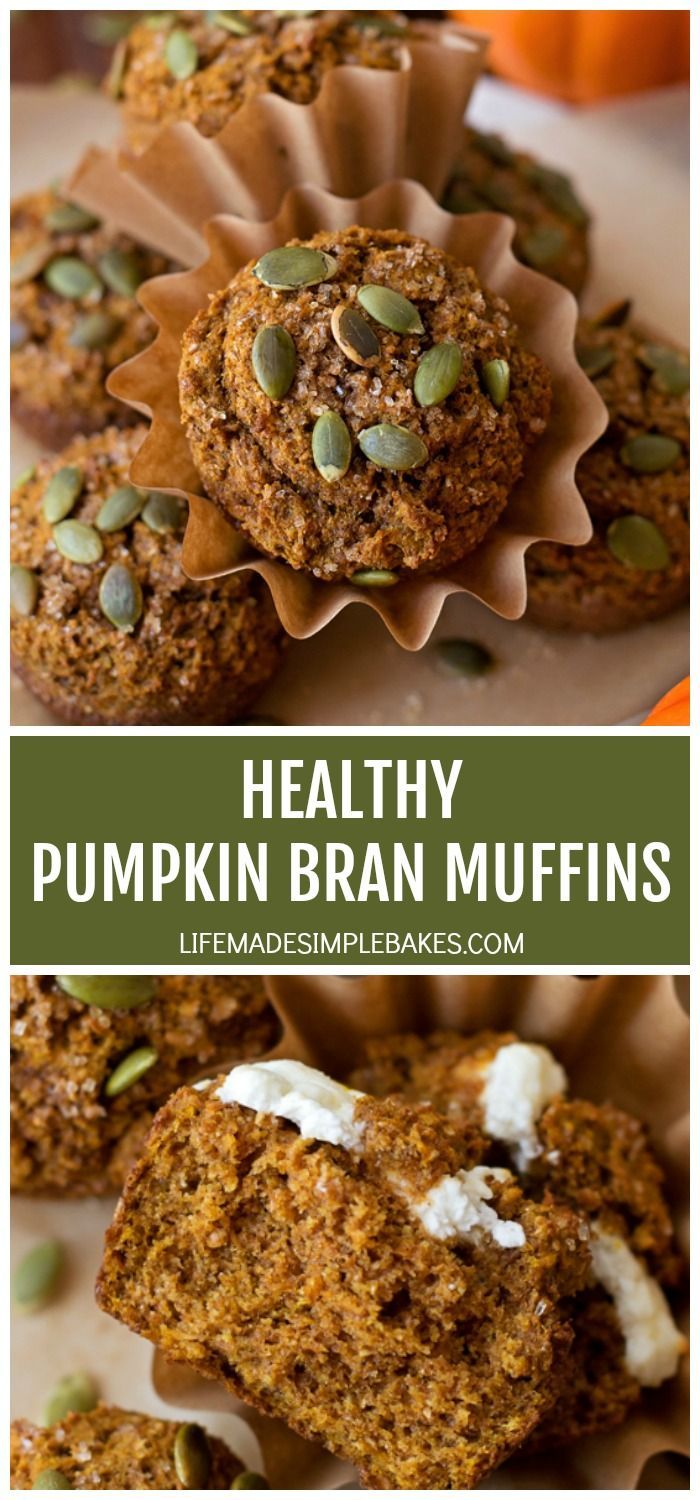 healthy pumpkin bran muffins with cream cheese and pumpkin seeds are the perfect treat for fall