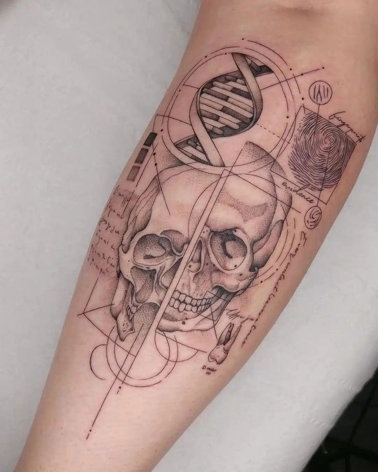 a person with a skull tattoo on their arm