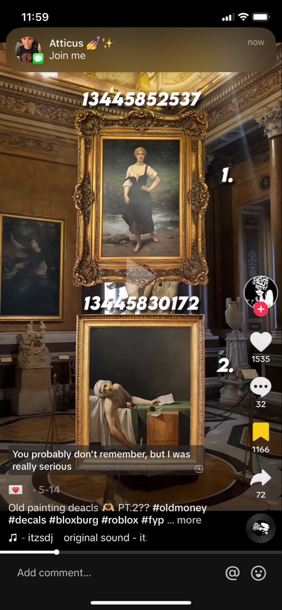 an image of a woman in a room with pictures on the wall and texting below it