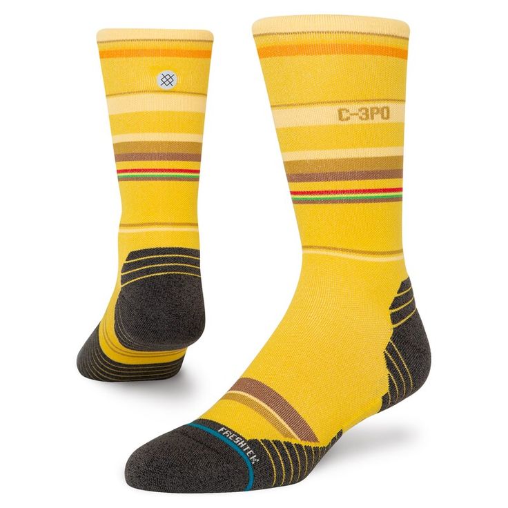 Finish any look in Star Wars style with these C-3PO crew socks from Stance. They feature a formed heel, seamless toe and FreshTek fabric designed for all-day comfort. The bold graphics of the iconic translating droid add fandom to every step. Mens Star Wars Socks, Star Wars Marathon, Star Wars Style, Lower Leg, Bold Graphics, Crew Socks, Printed Shirts, Fabric Design, Star Wars