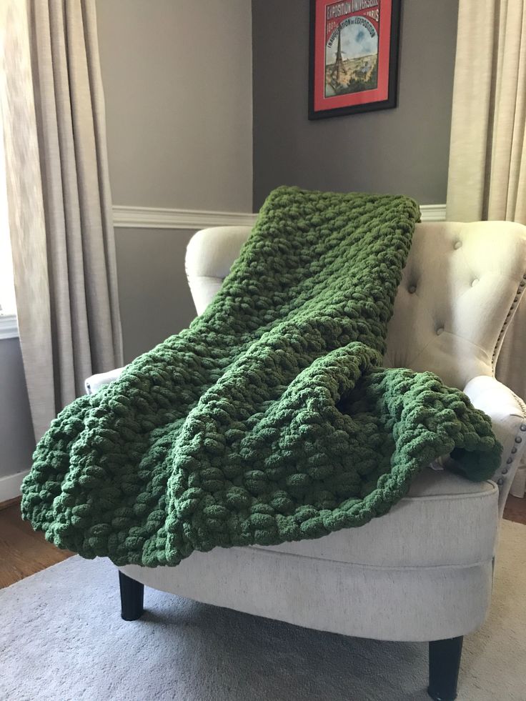 Chive Blanket | Chunky Knit Blanket - Hands On For Homemade Super Chunky Blanket, Super Chunky Knit, Green Throw Blanket, Chenille Blanket, Green Blanket, Chenille Throw, Chunky Knit Throw, Green Throw, Knit Throw