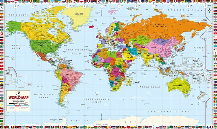 a map of the world with all countries and their flags on it's borders