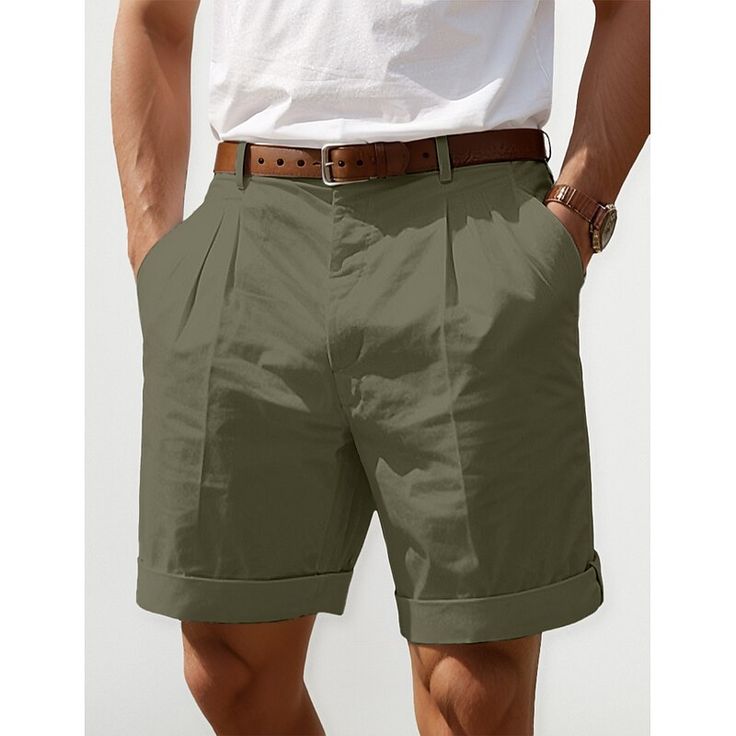 Season:Summer; Fabric:Linen Cotton Blend; Gender:Men's; Style:Designer,Fashion; Occasion:Holiday,Daily,Casual; Fit Type:Regular Fit; Function:Breathable,Comfort; Waistline:Mid Waist; Pattern:Plain; Design:Pleats,Straight Leg,Pocket; Brand:OUKU; Pants Type:Shorts,Linen Shorts,Pleated Shorts,Dress Shorts,Summer Shorts; Fly Type:Button; Front page:FF; Listing Date:12/13/2023; Hips:; Length:; Waist:; Pants Length:Short Knee-length Bottoms For Summer Day Out, Knee-length Summer Bottoms For Day Out, Cotton Shorts With Pockets For Summer Outings, Summer Khaki Bottoms With Pockets, Casual Summer Shorts With Pockets, Green Short Bottoms For Summer, Relaxed Fit Solid Color Summer Shorts, Khaki Shorts With Pockets For Summer, Relaxed Fit Bermuda Shorts For Summer Day Out